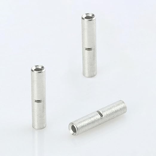 SVAAR 100PCS 26-22 Gauge Non Insulated Butt Connectors 26-22 AWG Uninsulated Butt Splice Connectors Crimp Repair Butt Splices Kit Tinned Copper Marine Grade Seamless Barrel Crimp Butt Splice Terminals