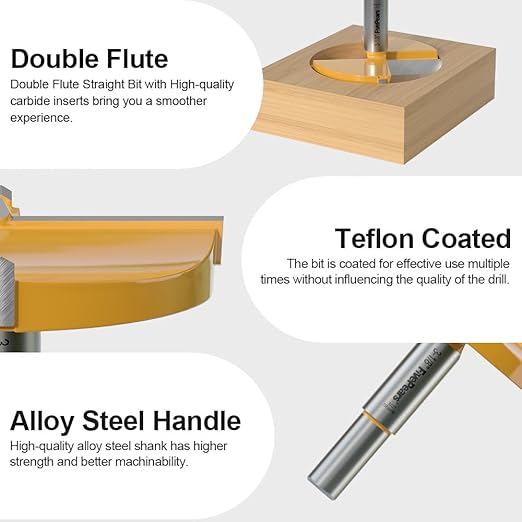 FivePears Forstner Drill Bit 1/2 inch Shank, 3-1/8 inch Cutting Diameter, Carbide Tipped Wood Hole Saw Auger Opener, Hole Opener Hinge Hole Cutter for Woodworking, Plastic, Plywood Products
