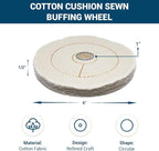 Benchmark Abrasives 6" Cotton Cushion Sewn Buffing Polishing Wheel for Bench Grinder with 1/4" Mandrel, for Polishing Finishing Smoothing on Aluminum, Stainless Steel (Cotton Cushion)