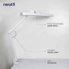 Neatfi (New Model) XL 2,500 Lumens LED Task Lamp with Clamp, 5 Light Modes, 3000-6000K Correlated Color Temperature, 30W, Dimmable, 324 Pcs SMD LED, Desk Light for Home, Office (CCT, White)