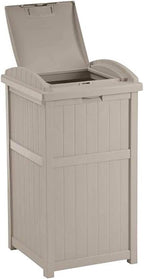 Suncast 4 Pack 15.75" x 16" x 31.6" Trash Hideaway 33 Gallon Resin Outdoor Commercial Garbage Container with Lid for Backyard, Deck, or Patio in Taupe