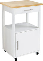 Shintenchi Kitchen Island Cart with Storage,Rolling Side Table on Wheels with Worktop,Single Door Cabinet and Drawer for Dinning Room, White