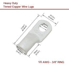 Heavy Duty Tinned Copper Wire Lugs with Studs (1/0 AWG, 3/8" & 5/16"), Heat Shrink Tubing, Battery Cable Ends, Bare Copper Eyelets