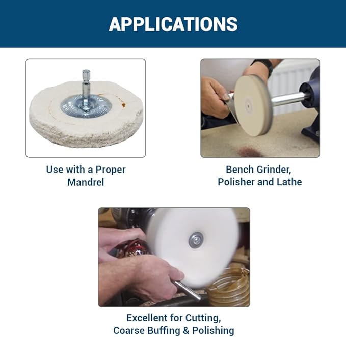 Benchmark Abrasives 4" Flannel Cushion Sewn Buffing Polishing Wheel for Bench Grinder with 1/4" Mandrel, for Polishing Finishing Smoothing on Aluminum, Stainless Steel (Flannel Cushion)