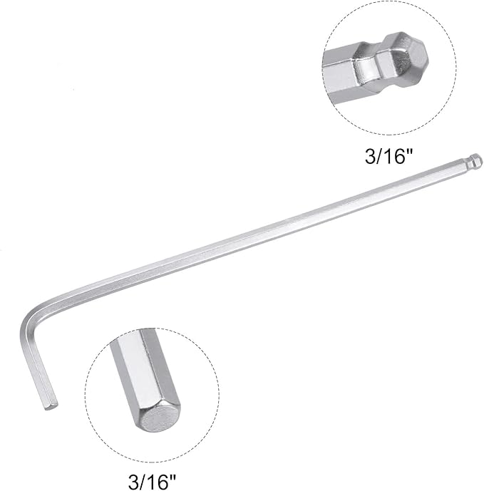 TOP-VIGOR 4Pcs 3/16" Ball End Hex Key Wrench, L Shaped Long Arm Allen Wrench for Household DIY, Professional Machine Repairing, CR-V