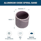 Benchmark Abrasives 1" x 1" Aluminum Oxide Abrasive Spiral Bands for Rotary Tools, Drum Sleeves for Sanding Deburring Blending Polishing on Metals Plastic Wood Rubber (10 Pack) - 36 Grit