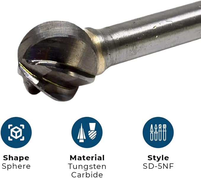 Benchmark Abrasives Ball Shape Premium Tungsten Carbide Burr with 1/4 Inch Shank Aluminum Cut Rotary Tool, Engraving Tool for Non-Metals Shaping Carving (SD-5NF)