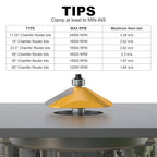 6Pcs Chamfer Router Bits Set 1/2 Inch Shank Carbide Edge Forming Bevel Router Bit with Bearing, Chamfer Bit Miter Angle Milling Cutters Tool, 11.25, 15, 22.5, 30, 45, 60 Degree
