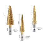 Aleric Step Drill Bit Set - Titanium Coated, High Speed Steel Drill Cone Bits for Aluminum, Wood and Plastic Hole Drilling Cutting, Multi Size Hole Stepped Up Unibit for DIY Lovers,3pcs