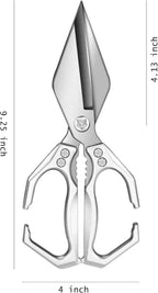 Multi-Purpose Kitchen Scissors,stainless steel scissors,Poultry Shears,Sharpeners Bottle Openers Zester and More Stainless Steel,for opening cans and heavy duty poultry cutting (Silver)