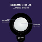Neatfi XL Bifocals 1,200 Lumens LED Magnifying Lamp with Clamp, 3 Light Modes, Correlated Color Temperature Control (3000K-4500K-6000K), 12W, 120 Pcs SMD LED (Black, 6 Inch Lens)