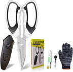 Heavy Duty 8'' Multipurpose Scissors with Protective Cover, Stainless Steel Serrated Blades, Easy Cutting Cardboard, Leather, Fabric, Wires, White