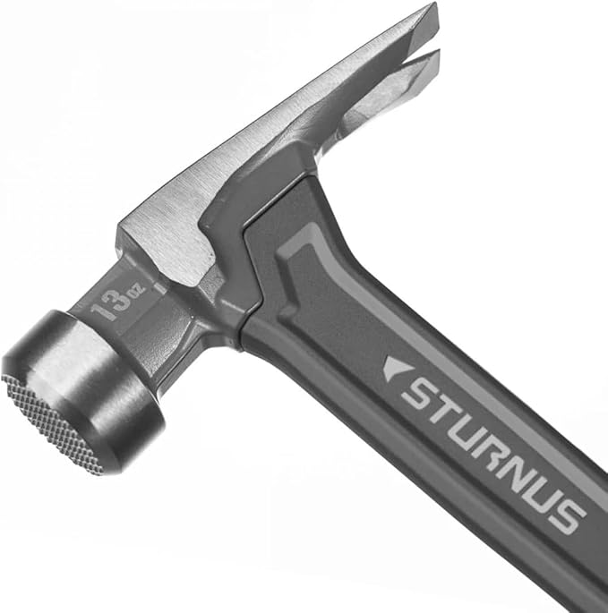 Sturnus Red 13oz Velocity Rip Claw Hammer – 13oz, Lightweight Aluminum & Ergonomic, Pro-Grade with Anti-Vibration Grip (Milled Face, Long Handle)