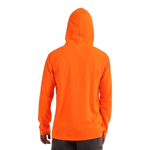 Breathable Work Long Sleeve Sun Shirt Hoodie, Sun Protection Shirts Quick Dry Hooded, Mens Construction Shirts with Hood Lightweight Orange L