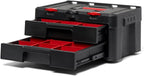 Keter Stack-n-Roll Modular Tools Organizer for Garage Storage and DIY, 4 Piece Resin Rolling Tool Box System for Small Parts, Black