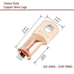 8Pcs 2/0 AWG 3/8" Stud and 8Pcs 2/0 AWG 5/16" Stud Heavy Duty Copper Wire Lugs with 16Pcs Heat Shrink Tubing, Ring Terminals, Battery Cable Ends, Bare Copper Eyelets