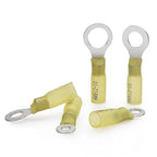 AutCreation 100PCS Heat Shrink Ring Terminals 3/8" Yellow 12-10 AWG Marine Grade Electrical Wire Connectors, Tinned Red Copper Resistant Ring Connectors, Insulated Waterproof Crimp Terminals
