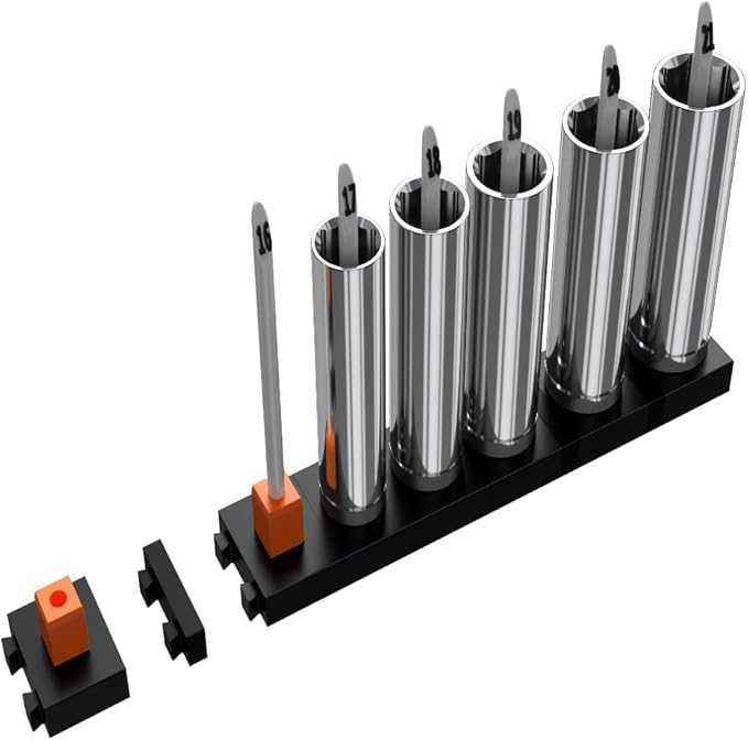 ToolBox Widget Socket Organizer ⅜ Inch Pro Series – Modular Magnetic Socket Holder with Missing Tool Indicator – Size Stems NOT Included - 6 Pack, 72 Organizers