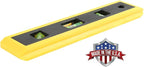 Mayes 10791 Torpedo Level 9", Compact Level Tool for Curved and Flat Surfaces, 3 High-Visibility Small Level Vials with V-Groove Edge, Leveling Tool Made in USA