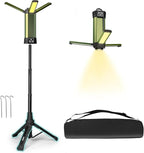 Rechargeable Camping Light with Stand 6000mAh 3.9 ft Max Height, Cordless Camping Lights with 3 LED Lamp Heads, 2000 Lumens Dimmable Magnetic Emergency Flashlight with Detachable Tripod(Green-M)