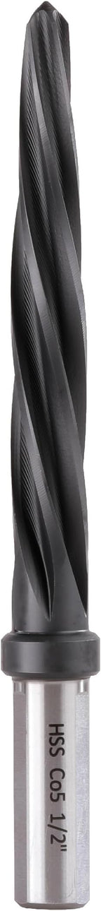 1/2" Bridge/Construction Reamer, M35 HSS Taper Chucking Reamer Drill Bit for Steel Alloy Aluminum Metal Wood Plastic, 1/2” Shank Chuck, Spiral Flutes, to Enlarge/Align Holes