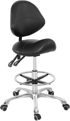 Grace & Grace Professional Saddle Stool Chair with Back Support, Hydraulic Ergonomic Saddle Seat Stool with Wheels for Clinic Dentist Spa Massage Salons Studio (Black, with Foot Rest)
