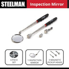 Steelman Telescoping Inspection Mirror and Magnetic Retrieval Tool Kit, Swivel Heads, Extendable Ergonomic Handles, Hold Up to 8 Pounds, 4-Piece Set