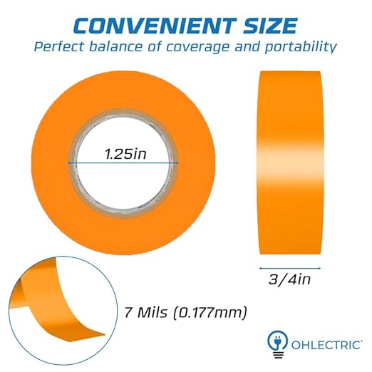 OHLECTRIC Professional Grade Vinyl Electrical Tape (20 Pack) Orange - 7 Mil Thick Flame-Retardant, Heat & Weather Resistant 3/4 Inch x 60 Feet | Ideal for Contractors & Electricians