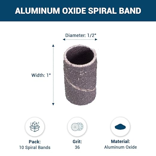Benchmark Abrasives 1/2” x 1” Aluminum Oxide Sanding Bands, Spiral Bands Rotary Sander Attachment for Drill & Die Grinder, Metal Polishing Sanders for Woodworking - Sander Tool (10 Pack), 36 Grit