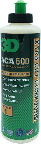 3D ACA 500 Cutting Compound – Step 1 Extra-Cut for Deep Paint Correction | Cuts P100 Grit or Finer | Body Shop Safe, Low Dust, Pro Detailer Formula | Made in USA - 8 oz
