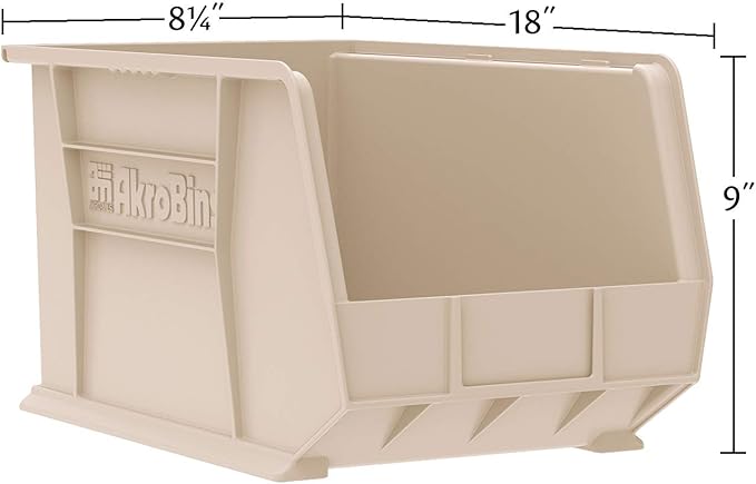 Akro-Mils 30265 AkroBins Plastic Storage Bins, Space-Saving Stackable Bins for Garage, Pantry, Craft Organization, 18-" x 8.25-" x 9-", Red, 6-Pack