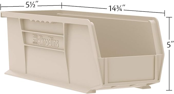 Akro-Mils 30234 AkroBins Plastic Storage Bins, Space-Saving Stackable Bins for Garage, Pantry, Craft Organization, 15-" x 5-" x 5-", Clear, 12-Pack