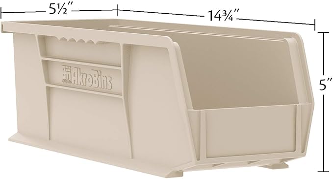 Akro-Mils 30234 AkroBins Plastic Storage Bins, Space-Saving Stackable Bins for Garage, Pantry, Craft Organization, 15-" x 5-" x 5-", Black, 12-Pack