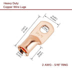 8Pcs 2 AWG 3/8" Stud and 8Pcs 2 AWG 5/16" Stud Heavy Duty Copper Wire Lugs with 16Pcs Heat Shrink Tubing 2 Gauge Ring Terminals 2 AWG Battery Cable Ends Bare Copper Eyelets