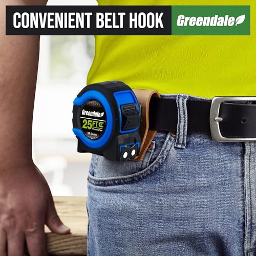 Greendale - 3 Pack - Tape Measures 25 ft - Easy to Read Fractions to 1/8th inch - Magnetic Tip - Thumb and Quick Lock - Autowind - Belt Clip - Blue - Measuring Tape Retractable