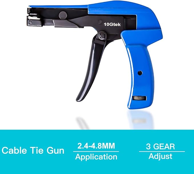 Cable Tie Gun, Fasten and Cut Zip Tie Tool with Steel Handle, for Tightening and Cutting Off Nylon Cable Tie, Plastic Zip Tie, Blue
