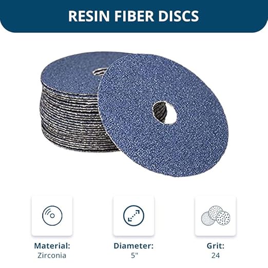 Benchmark Abrasives 5 Inch Sanding Discs Resin Fiber Zirconia Grinding Disc for Grinding, Stripping on Wood, Fiberglass, Steel, Metal, 7/8" Arbor Angle Grinder Sanding Disc, 25 Pack - 24 Grit