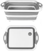Camping Collapsible Cutting Board Dish Basin BBQ Prep Tub Camp Sink Dish Washing Station Multifunctional Storage Basket(Grey white)
