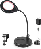 Flexible Gooseneck 2-in-1 Magnifying Glass with Light and Stand,10x & 5x Real Glass Lens Magnifying Lamp, 5 Color Stepless Hands-Free LED Desk Lamp with Clamp for Painting, Crafts, Reading (Pink)