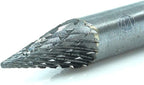 Benchmark Abrasives 6” Pointed Cone Shape Double Cut Tungsten Carbide Die Grinder Bits Metal Deburring Tool Rotary Burr, 1/4 Inch Shaft, Engraving Tool for Woodworking Shaping Carving (SM-1)