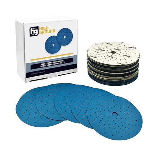 High Ground 6 Inch Multi-Hole Hook and Loop Clean Sanding Disc, Ceramic Abrasive, Dust-Free, High Performance, Long Lasting - 50pcs (Blue, 6 Inch, 150.0, Very Fine)