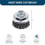 Benchmark Abrasives 2-3/4" Knot Wire Cup Brush for Narrow Holes Derusting Paint Removal Deburring Ferrous Metals Concrete, Wire End Brush for Angle Pneumatic Grinder - Carbon Steel (Pack of 5)