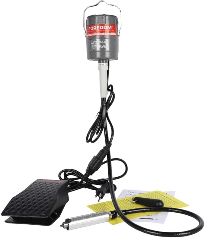 Hanging Flex Shaft Grinder 230W Rotary Tool with Stepless Speed Foot Pedal Rotary Carver 0-180000rmp for Carving, Buffing,Drilling,Polishing (4mm flexshaft)