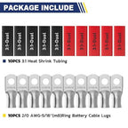 haisstronica 10pcs 2/0 AWG - 5/16"(M8) Tinned Copper Battery Lugs