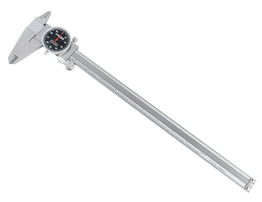 Accusize Industrial Tools 0-12'' by 0.001'' Black Face, Red Needle, Dial Caliper Stainless Steel in Fitted Box, P920-B212
