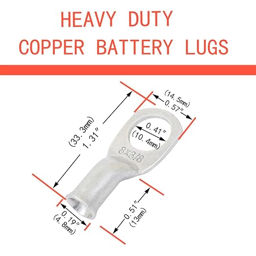8Pcs 8 AWG 3/8" Stud and 8Pcs 8 AWG 5/16" Stud Heavy Duty Tinned Copper Wire Lugs with 16Pcs Heat Shrink Tubing Ring Terminals 8 Gauge Battery Cable Ends Bare Copper Eyelets