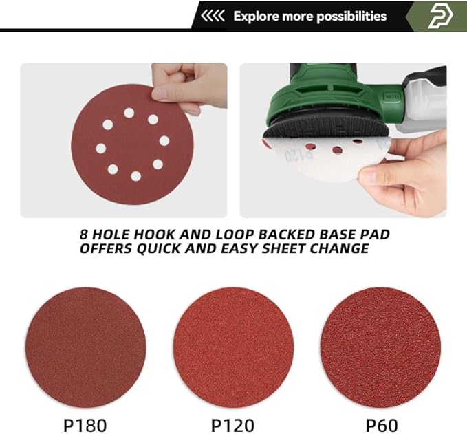 Prostormer 5-Inch Random Orbital Sander with 21PCS Sandpapers, 8000-13000RPM, 2.6AMP Palm Sander with 6 Variable Speeds, Dust Collection For Polishing, Sanding