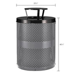 Global Industrial 32 Gallon Outdoor Perforated Steel Round Trash Can with Rain Bonnet Lid, Plastic Liner and Anchor Kit Included, 23-1/2" Diameter x 40-1/2"H, Gray