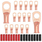 8Pcs 8 AWG 3/8" Stud and 8Pcs 8 AWG 5/16" Stud Heavy Duty Copper Wire Lugs with 16Pcs Heat Shrink Tubing 8 Gauge Ring Terminals 8 AWG Battery Cable Ends Bare Copper Eyelets
