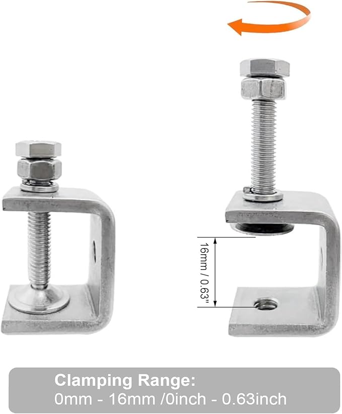 Stainless Steel C Clamps, Mini Tiger Clamp Set for Mounting, Heavy Duty Metal U Clamps, Small Desk G-Clamp with 0.79 Inch Stable Wide Jaw Opening for Metal Working Woodworking Welding Building (6pcs)
